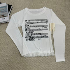 Musical score printed long-sleeved shirt