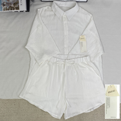 White linen shirt and silk linen shorts set