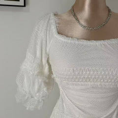 White Lantern Sleeve Suspender Dress