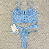 Lace bra with sequins and 3D small flower set