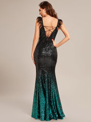 Sequin Feather Lace-Up Mermaid Prom Dresses