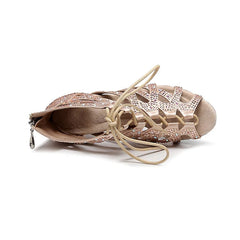 Women's Satin Rhinestone Customized Heel Dance Boots JazSalsa Dance Shoes