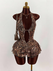Leopard Print Fitted Halter Neck Dress
