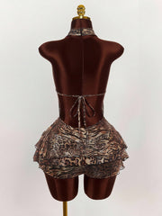 Leopard Print Fitted Halter Neck Dress
