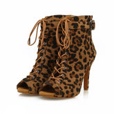 Women's Leopard Customized Heel Open Toe Heels Dance Boots JazSalsa Dancing Shoes