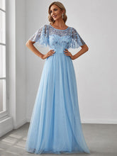 Women's Elegant Embroidered A-Line Floor Length Evening Dress