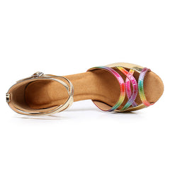 Women's Rainbow Leatherette Customized Heel Ballroom Salsa Latin Dance Shoes