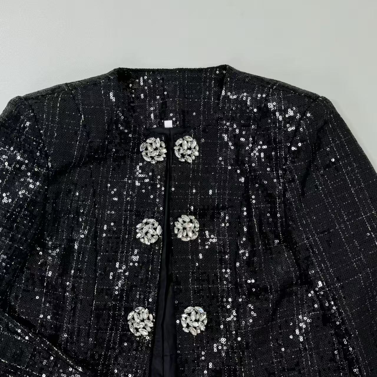 Heavyweight sequined and diamond-studded coat