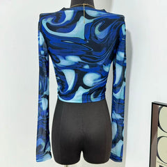 Crew Neck Pullover Printed Crop Top