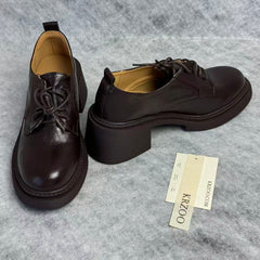 Strap-on round-toed thick-soled small leather shoes