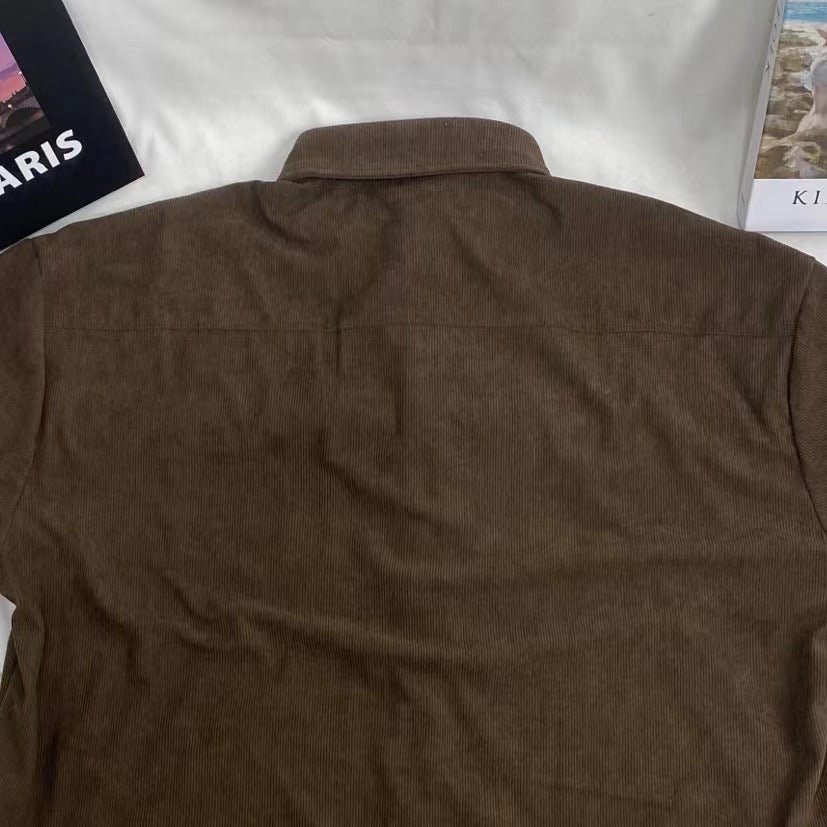 Letter Embroidered Corduroy Shirt