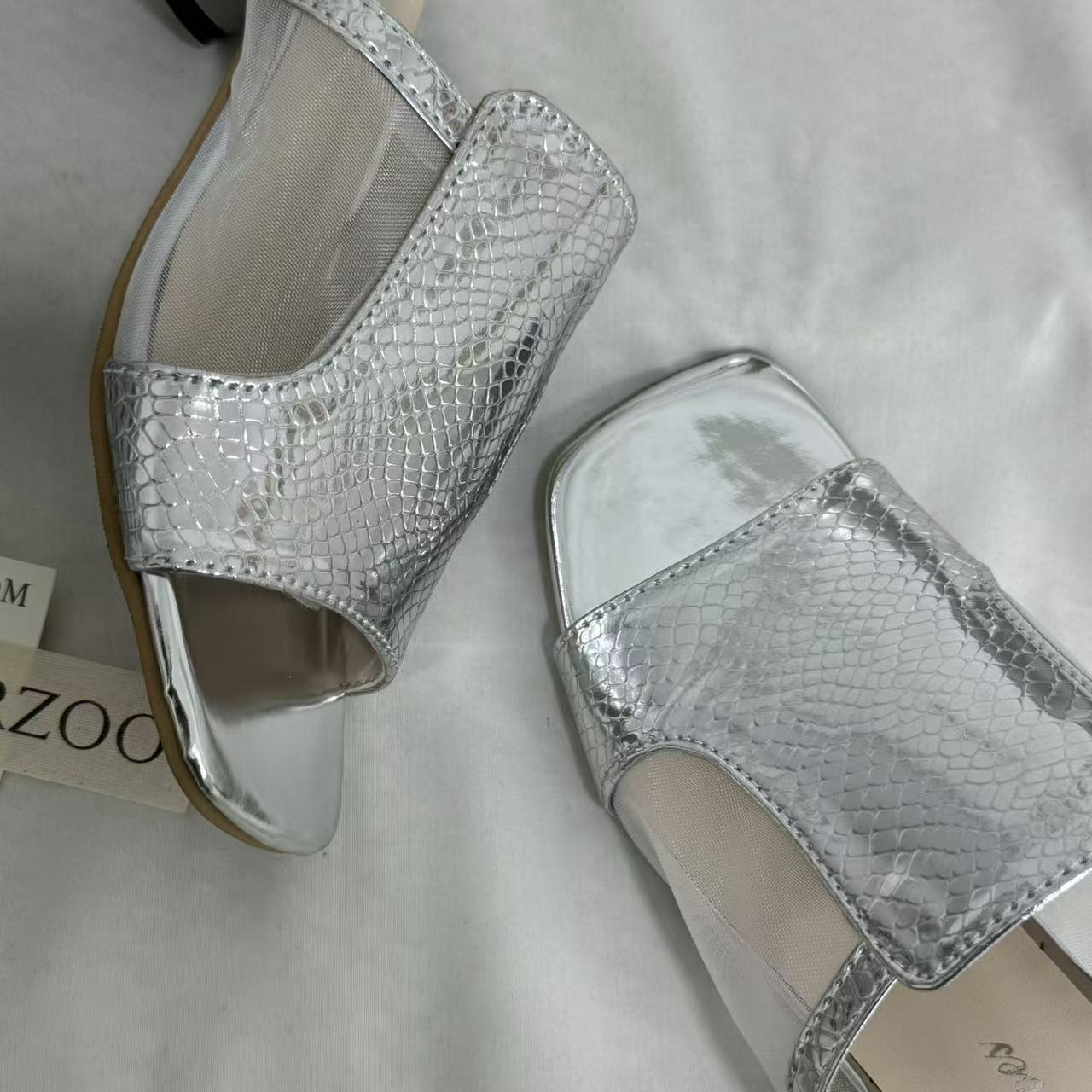 Mesh Chunky Heeled Open-Toe Sandals