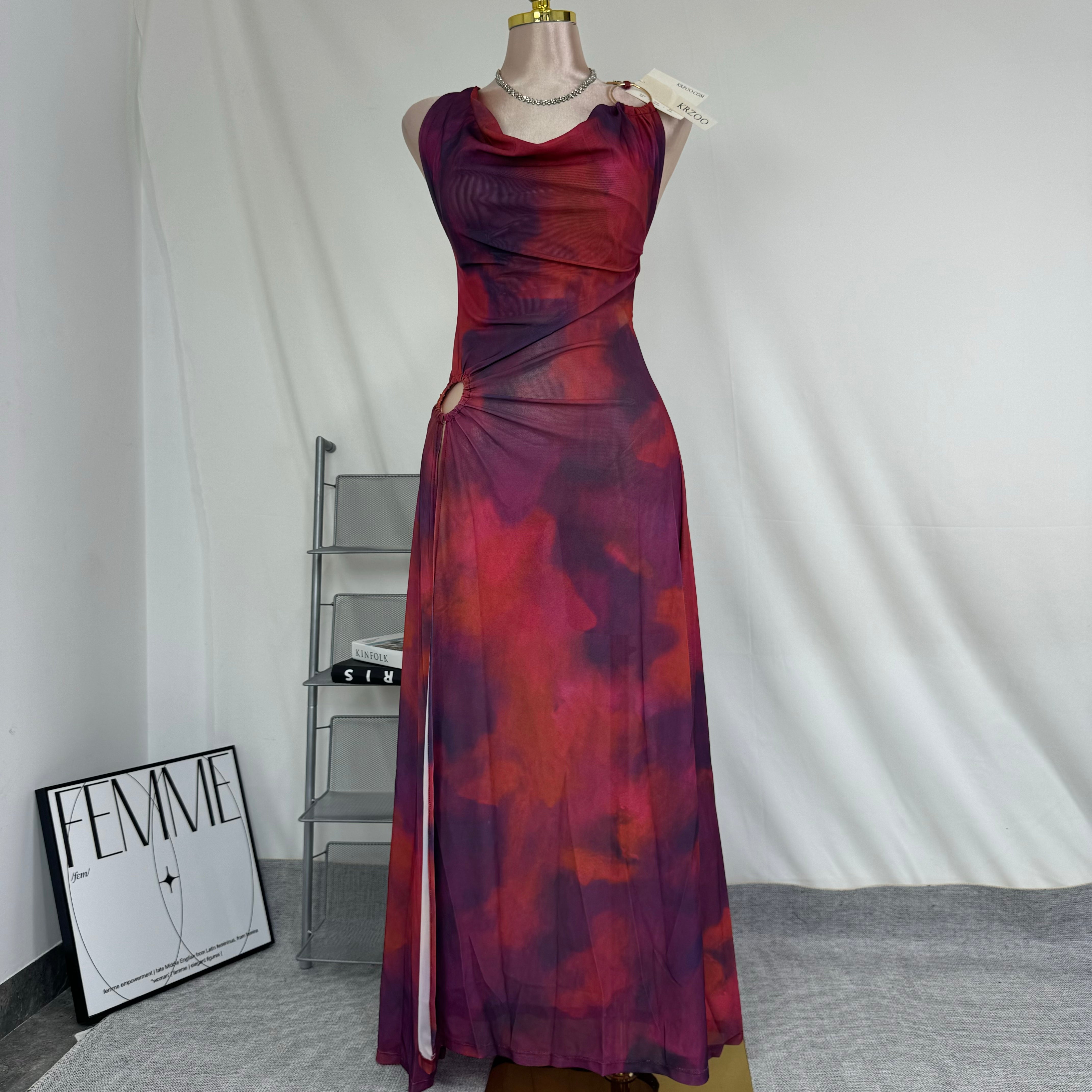 Metallic circle slit dress