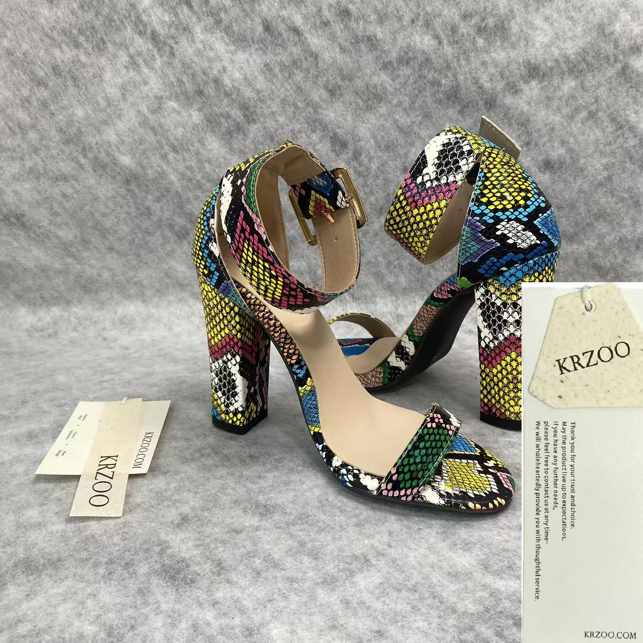 Snake-patterned chunky heels