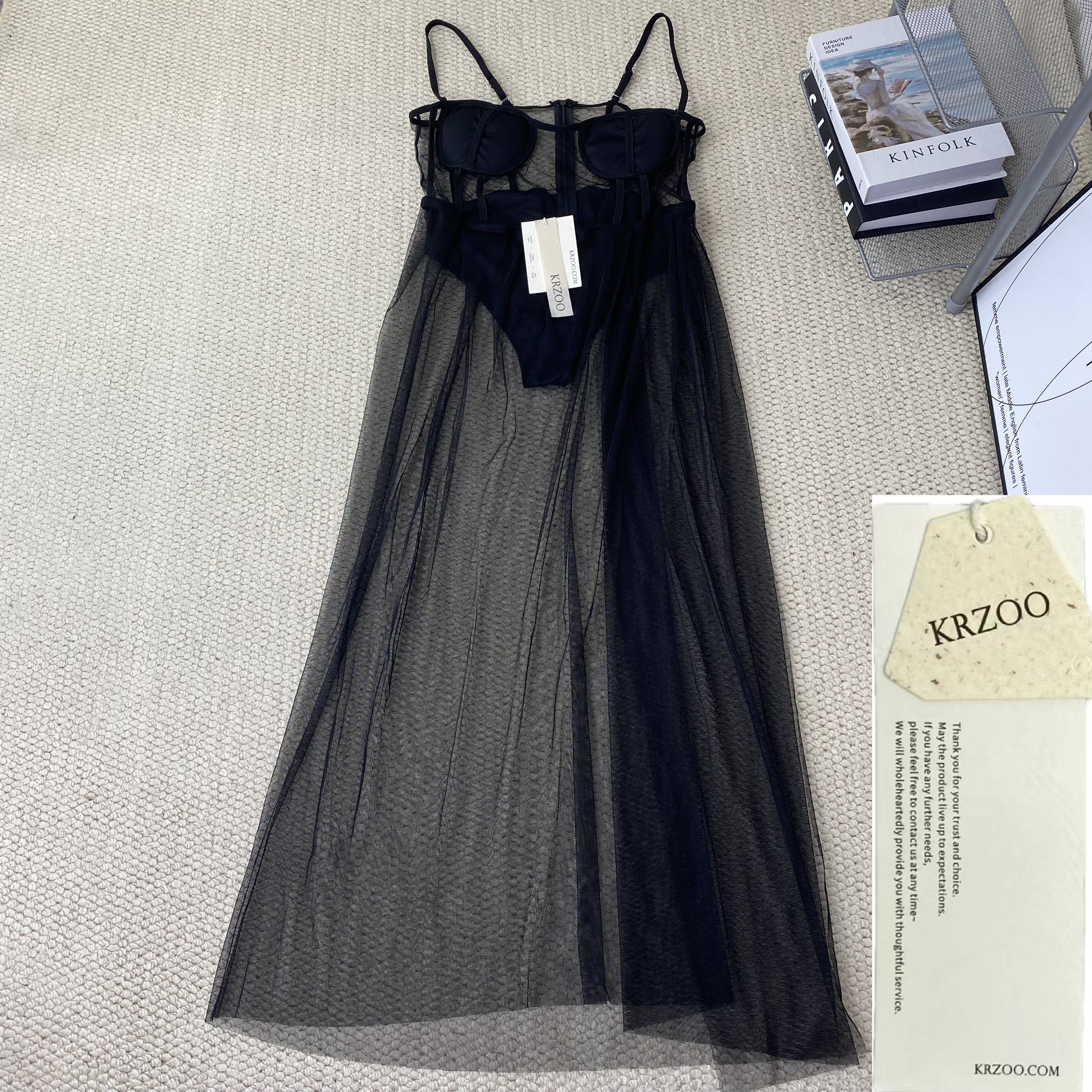 Fishbone mesh long dress