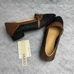 Hollow-woven square-toe shoes