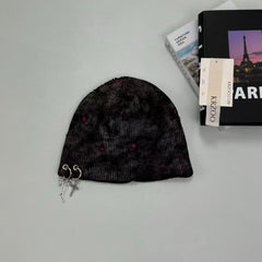 Cross-shaped hole distressed knitted hat