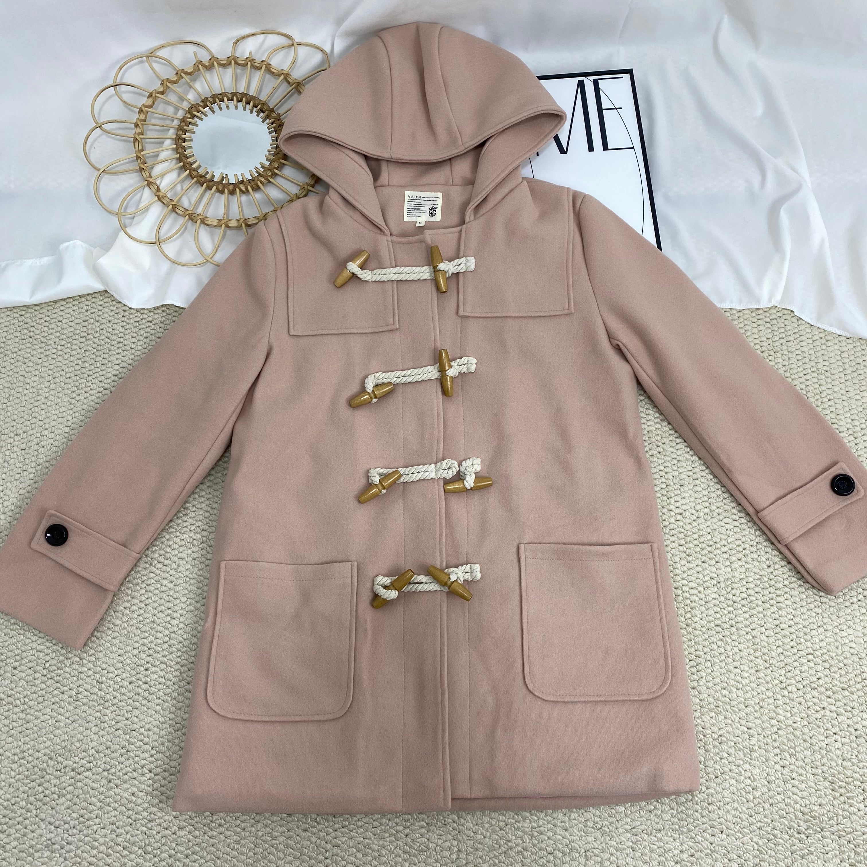 Solid Color Double Wooden Button Jacket