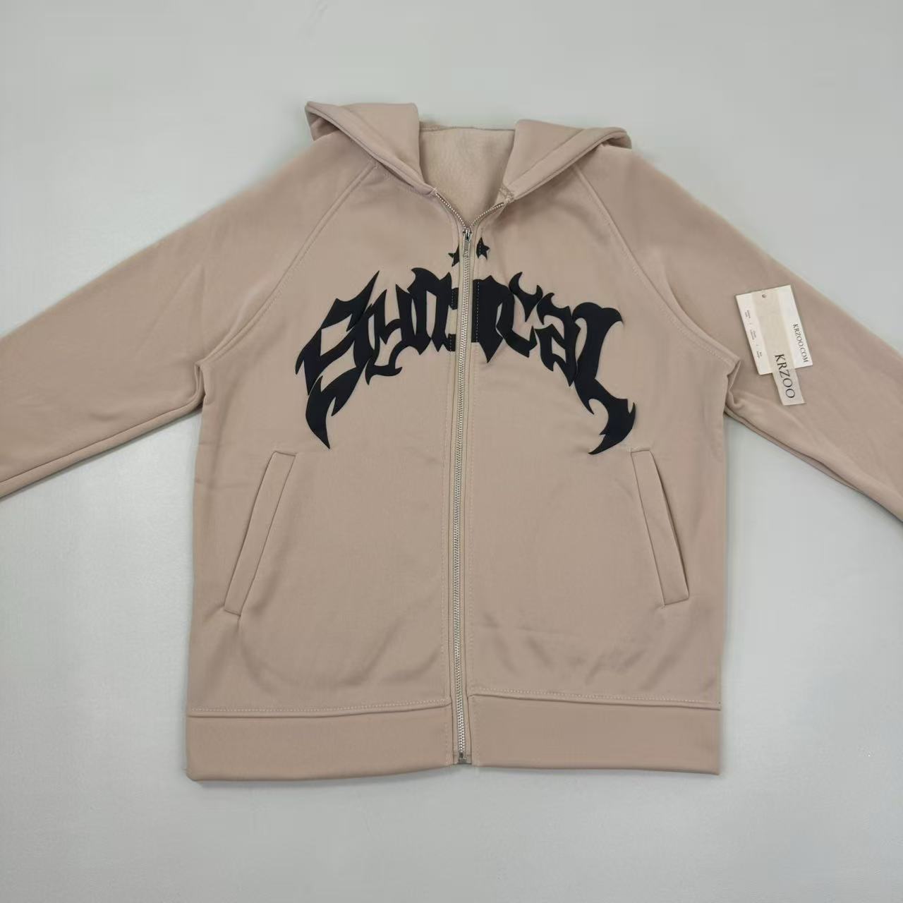 Zipper-letter star print hooded coat
