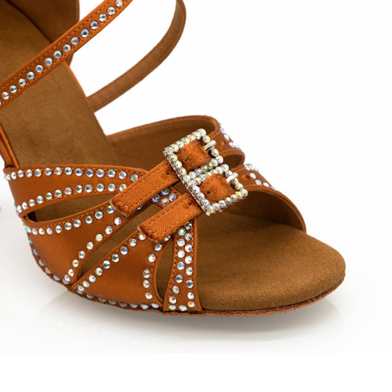 Women's Brown Satin Customized Heel Ballroom Dance Shoes Latin Dance Shoes
