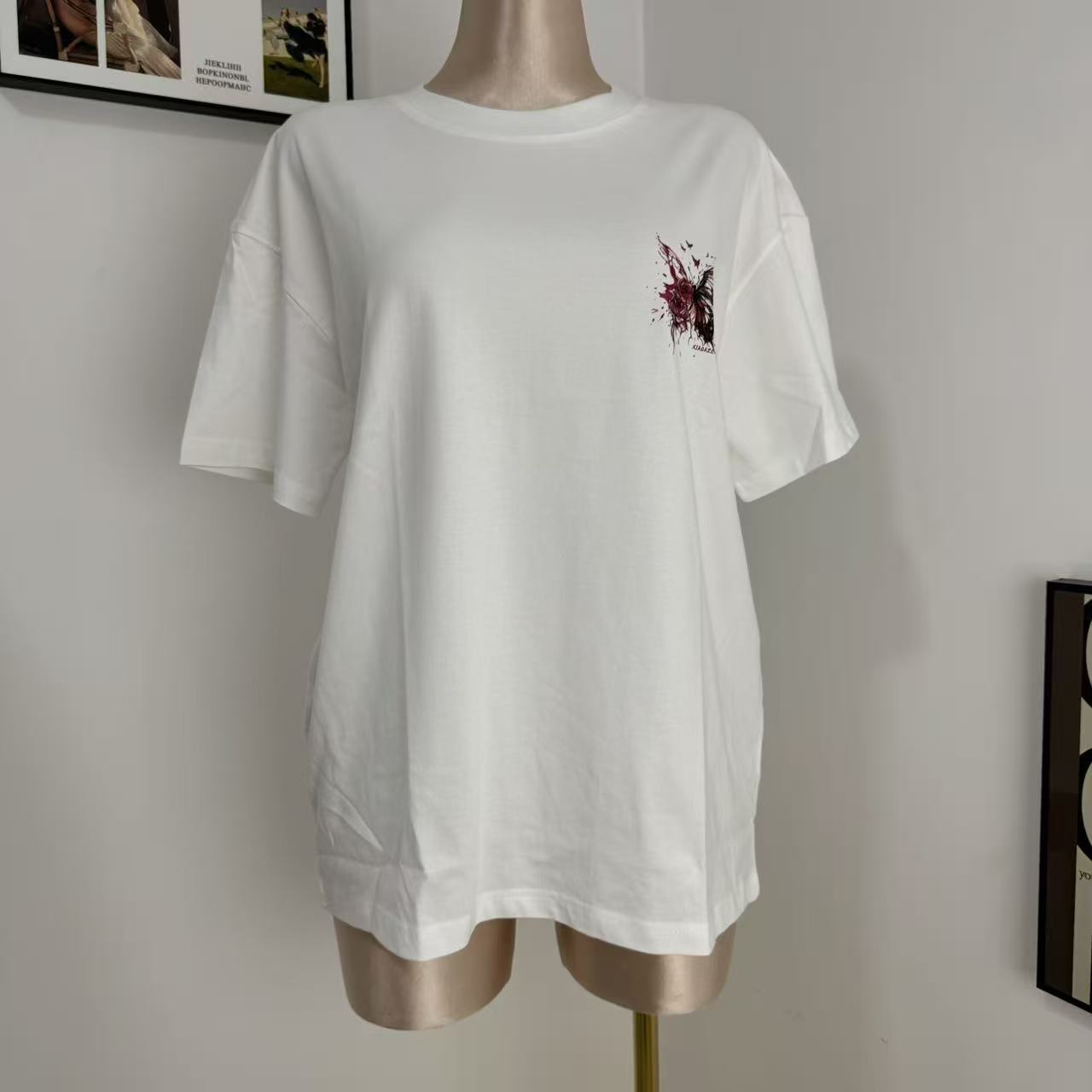 Loose-Fit Short-Sleeve Top with Butterfly Print