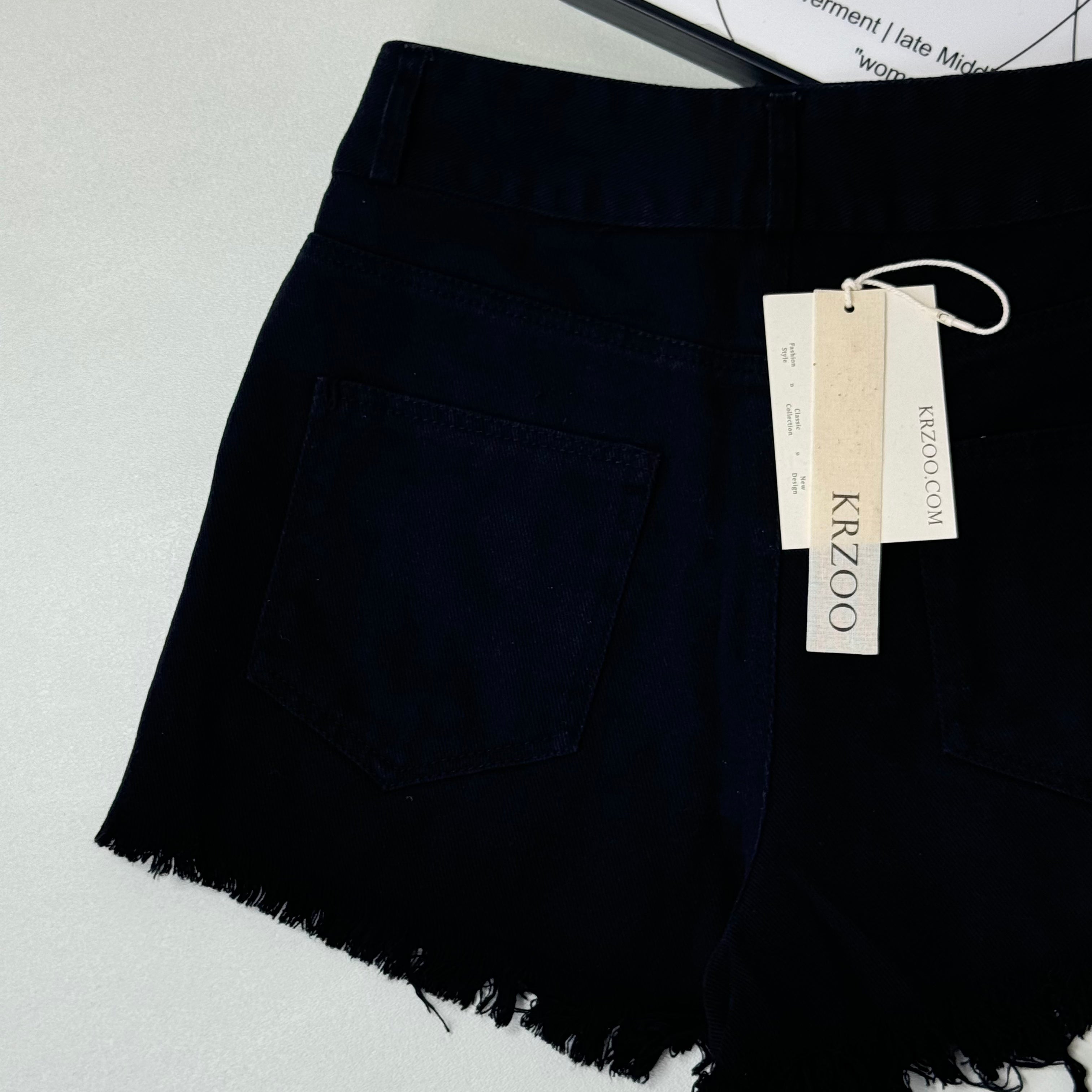 Waterdrop bead fringed denim shorts