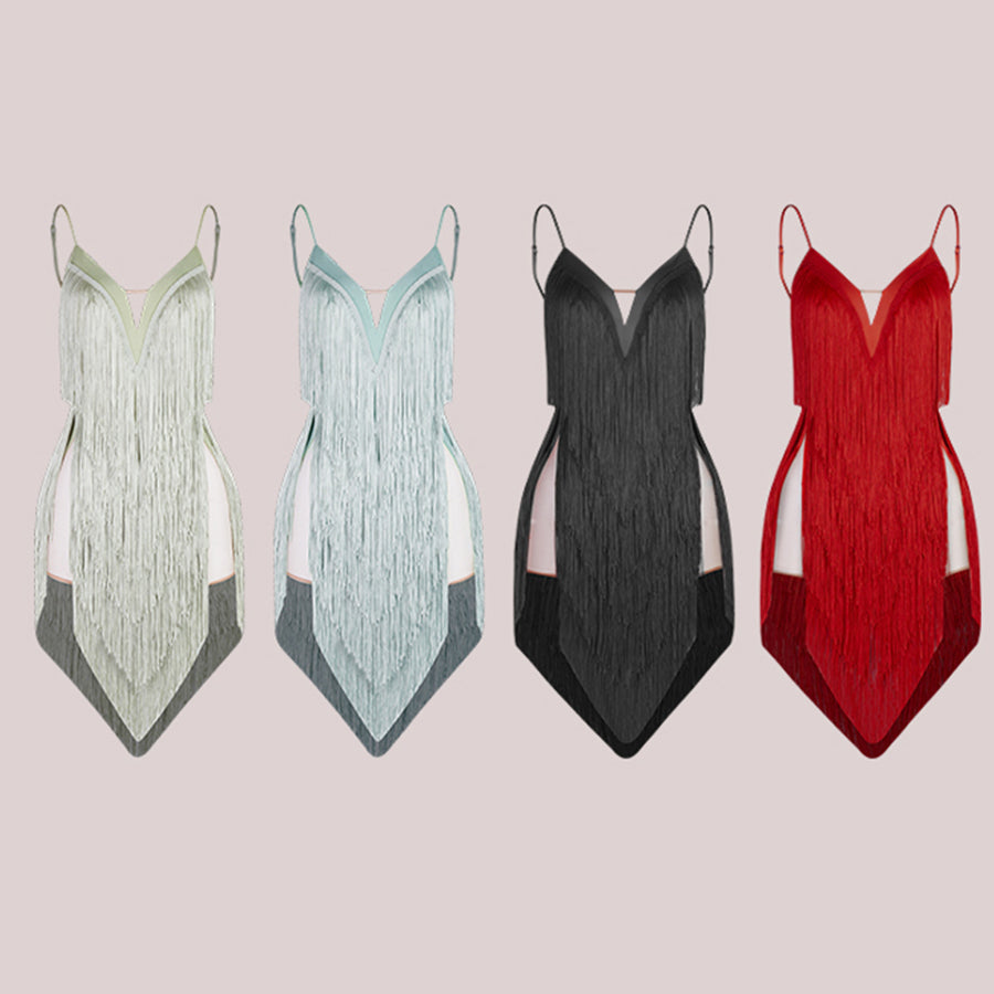 Girls Tassel Sleeveless V Neck Performance Dance Dresses Dancewear