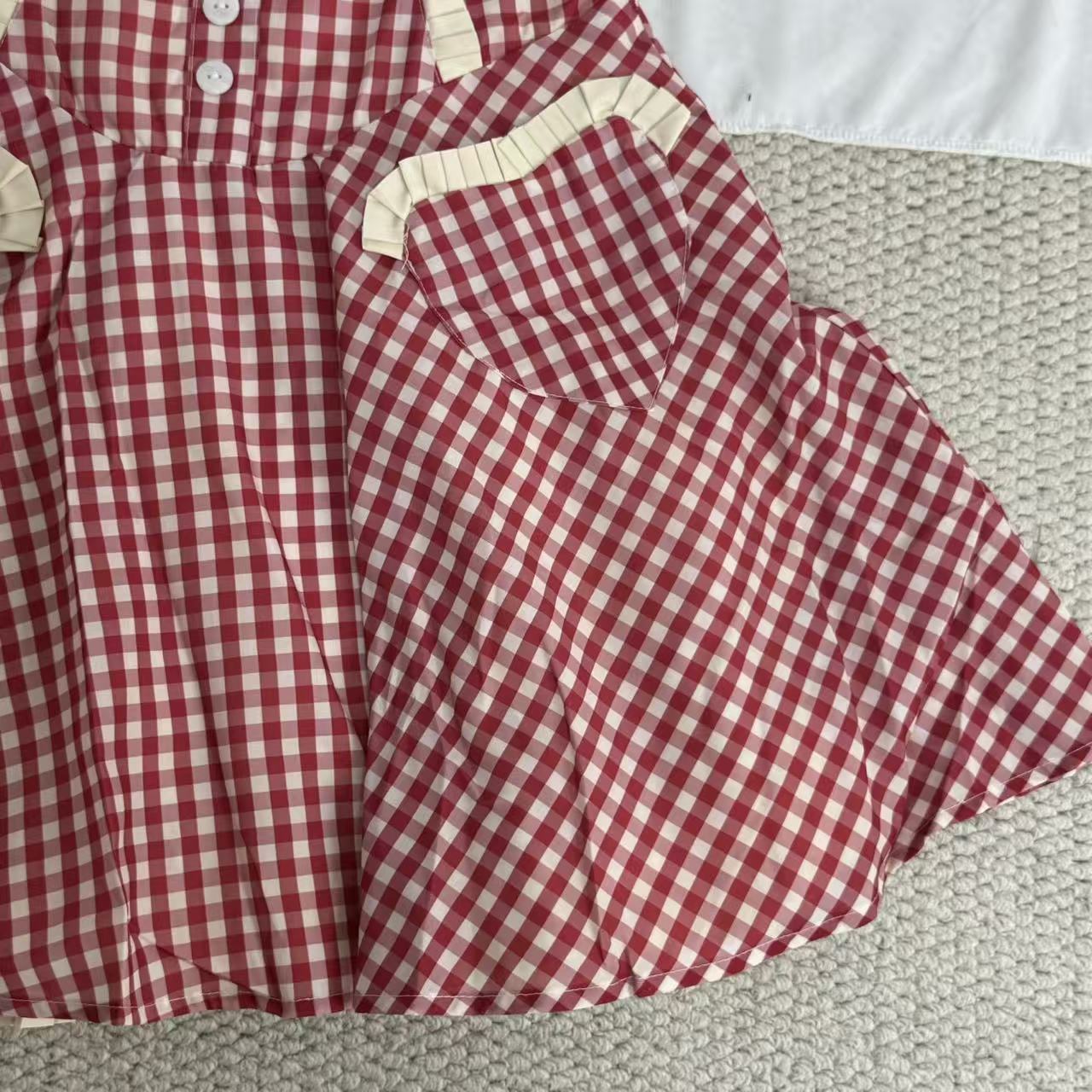 Neck-wrap color-block checked dress