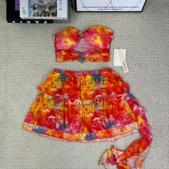 Strapless wooden-earrings short dress set