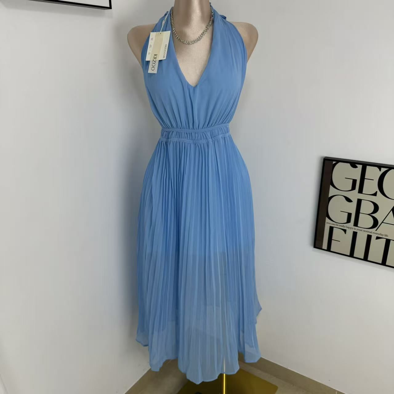 Bright chiffon light blue long dress