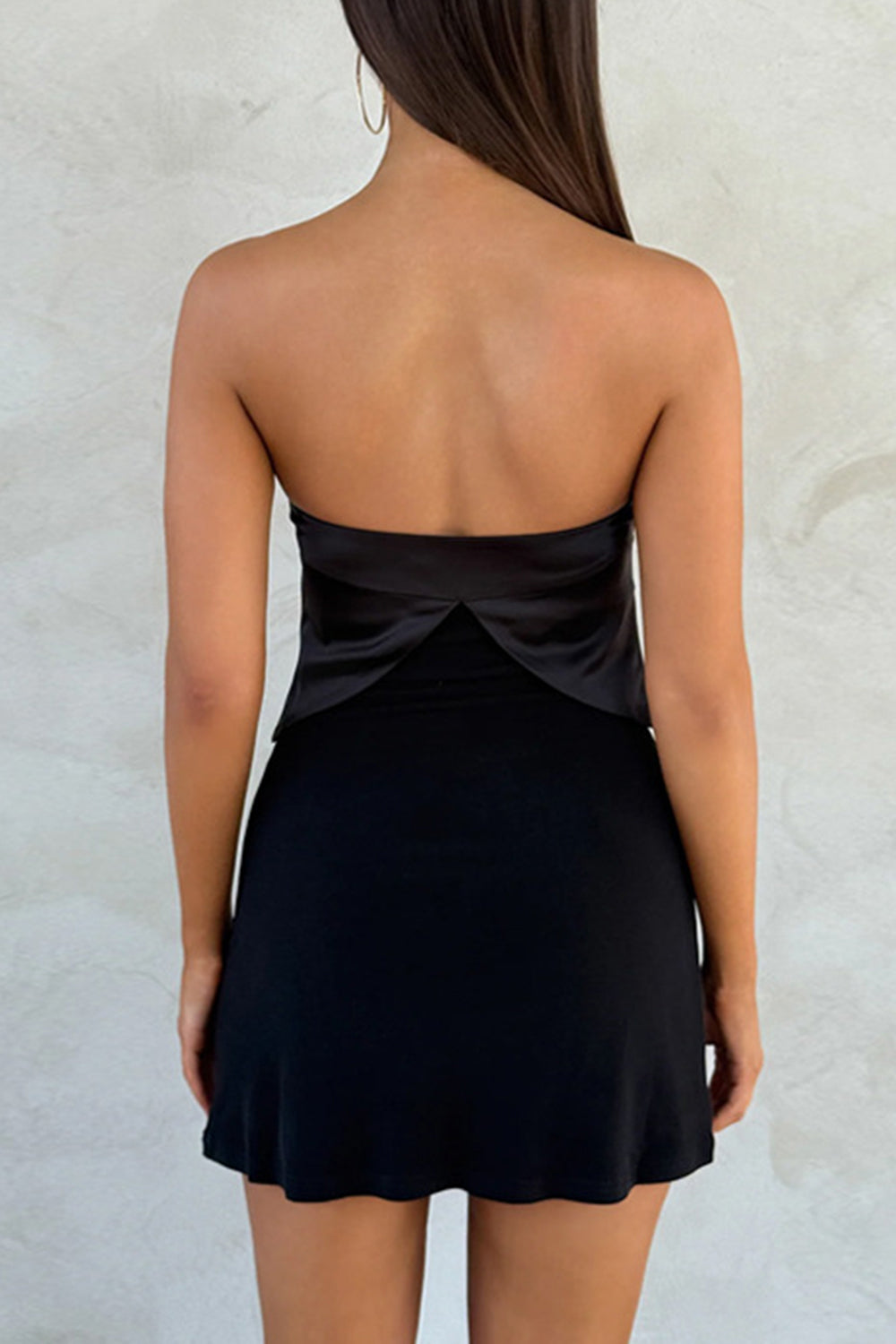 Bowknot Splicing Slim Solid Color Bodycon Tube Mini Dresses-Black