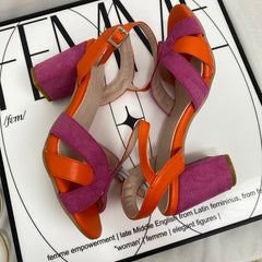 Buckle-Strap Color-Block Sandals