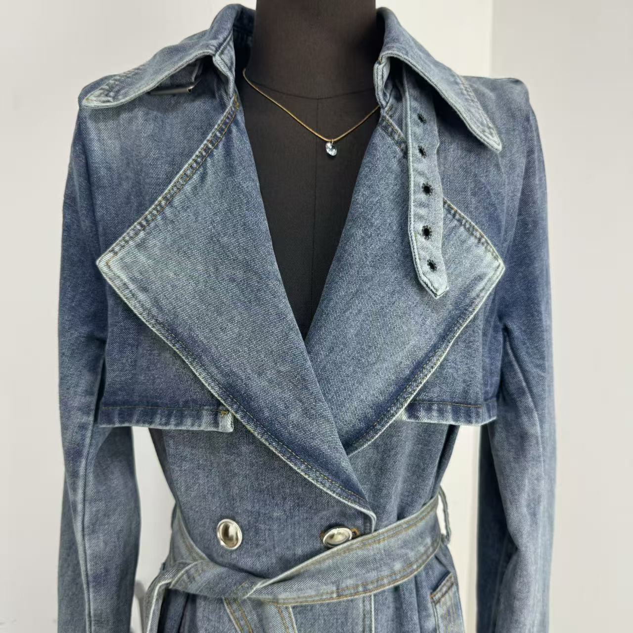 Unique Retro Denim Trench Coat
