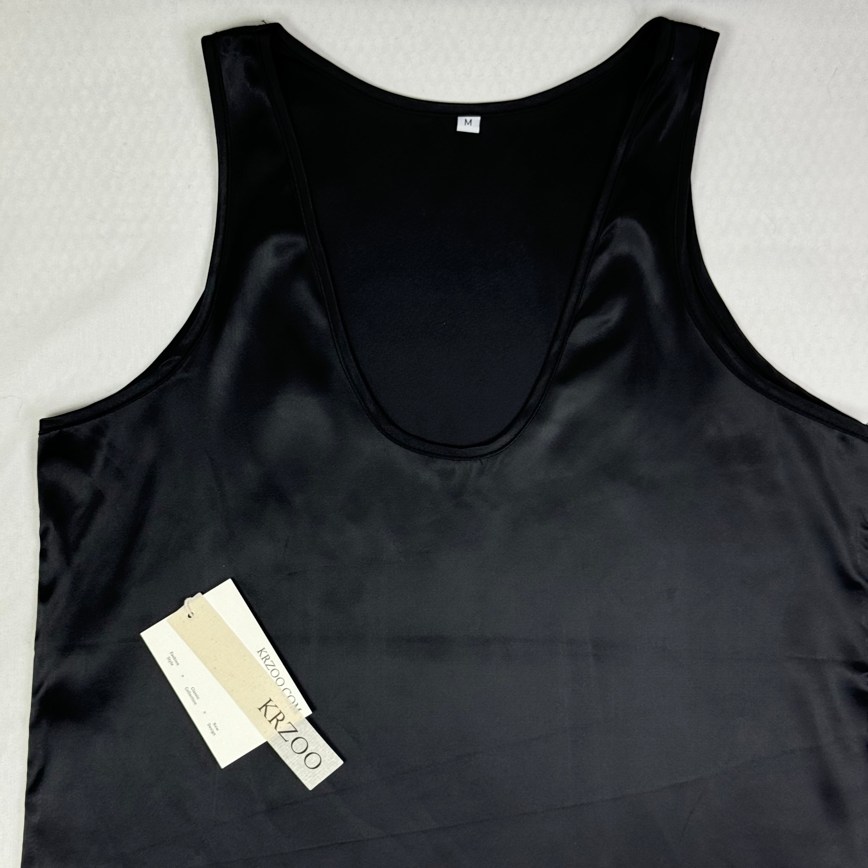 Silk round-neck tank top with straps