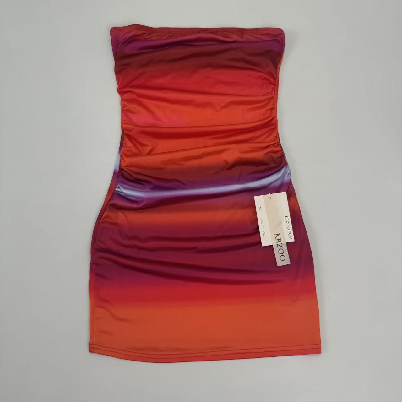Rainbow Off-the-Shoulder Ruffled A-line Dress