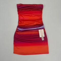 Rainbow Off-the-Shoulder Ruffled A-line Dress