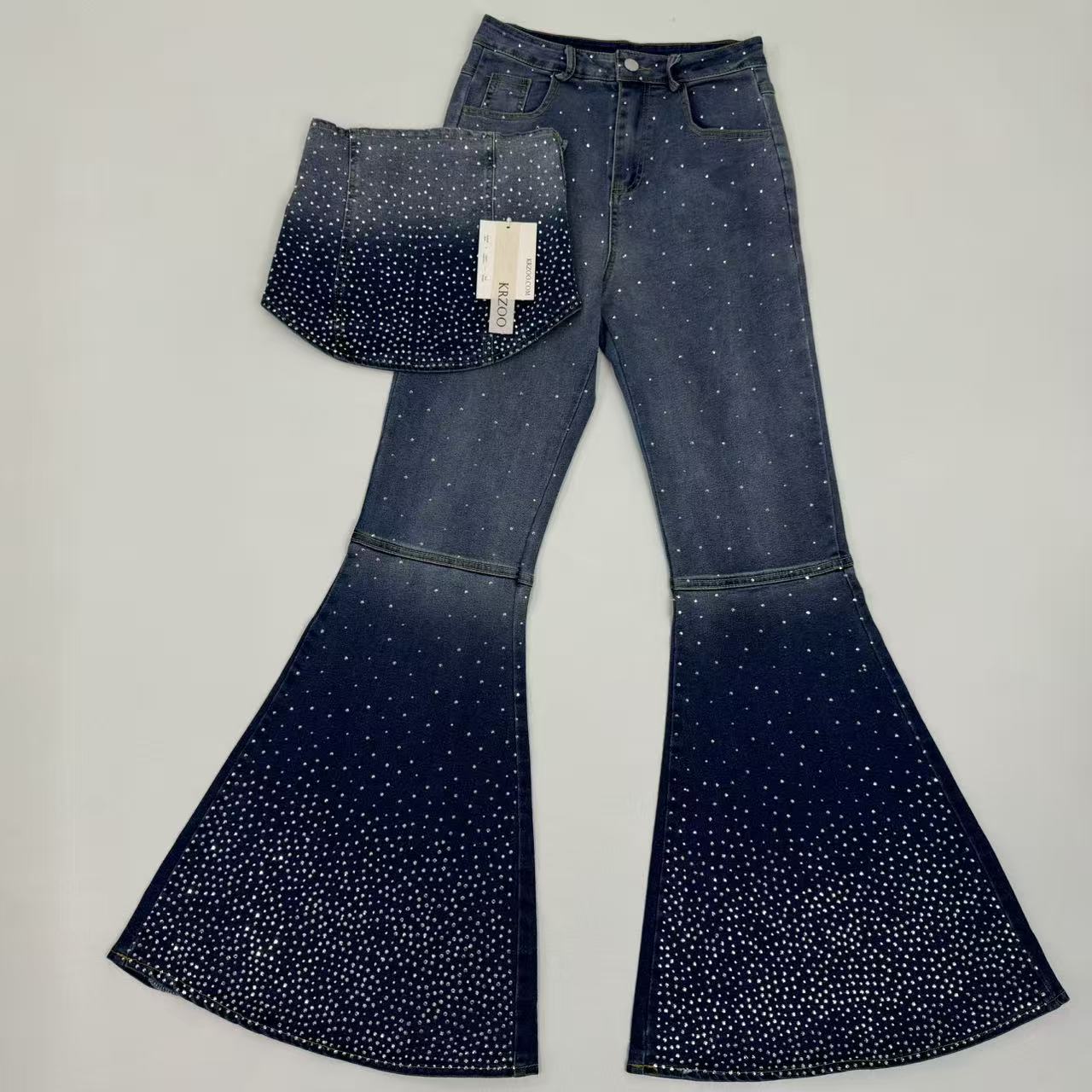 Stitched diamond topless flared jeans set