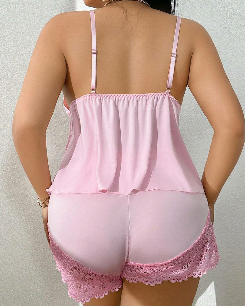 Plus Size Lace Satin Cami Pajama Set â€?Sexy Two-Piece Sleepwear for Women