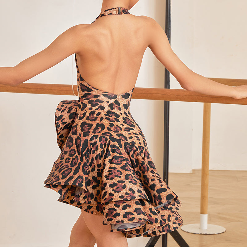 Girls Leopard Sleeveless Performance Dance Dresses Dancewear