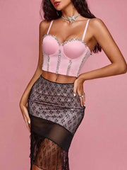 Stylish And Vibrant Sparkling Pink Rhinestone Bra