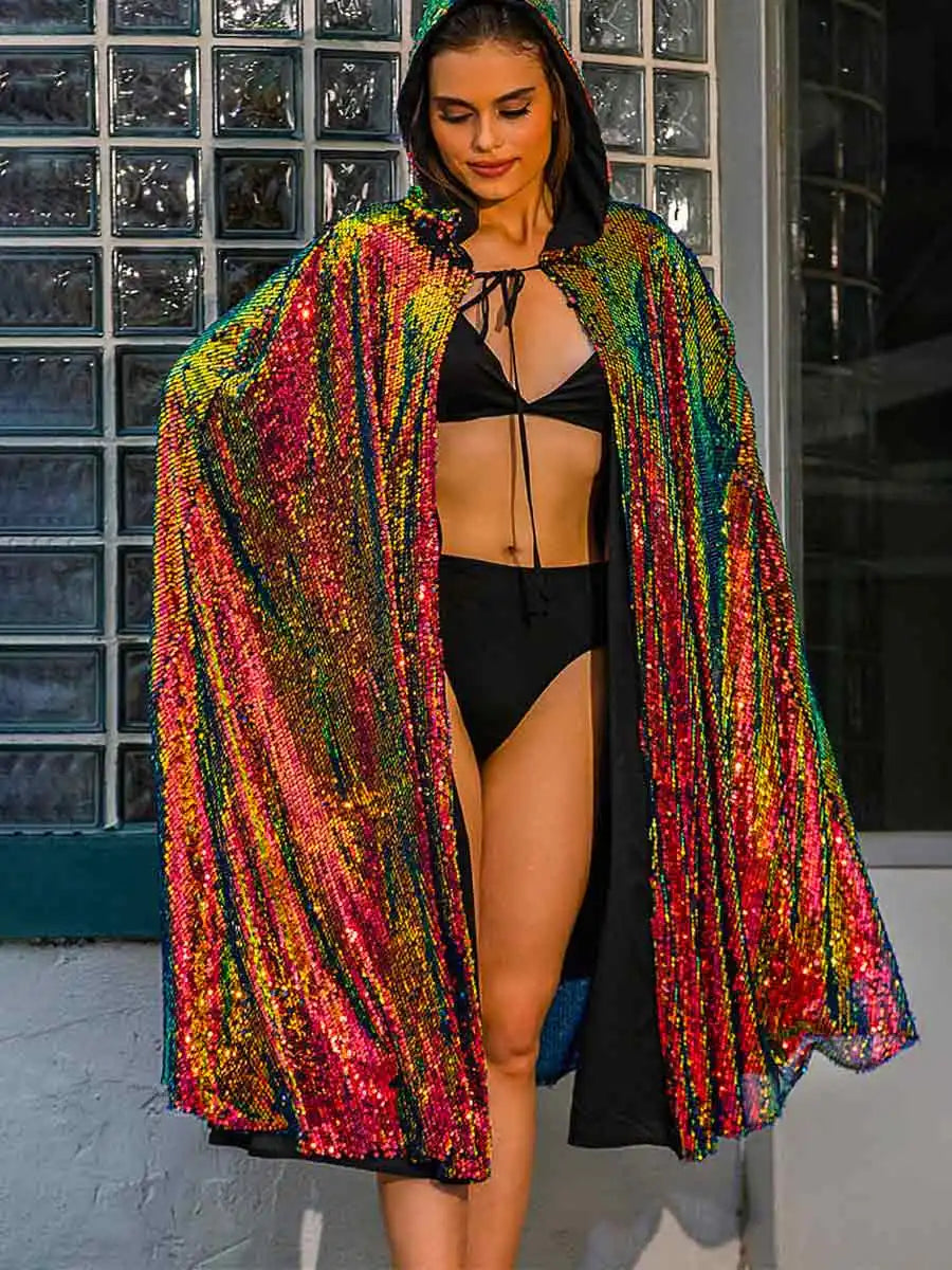 Autumn New Fashion Sequins Long Sleeve Poncho