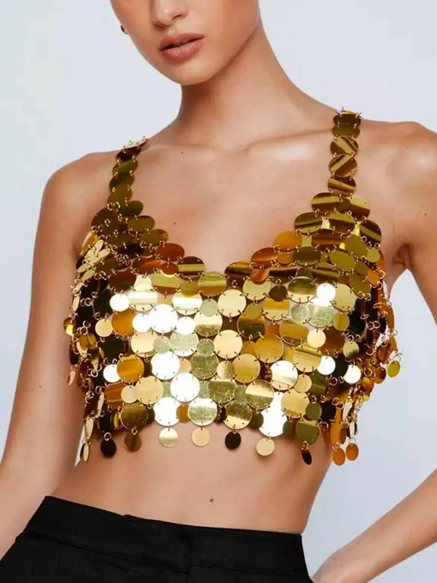 Women's Disco Gold Sequin Bra Top