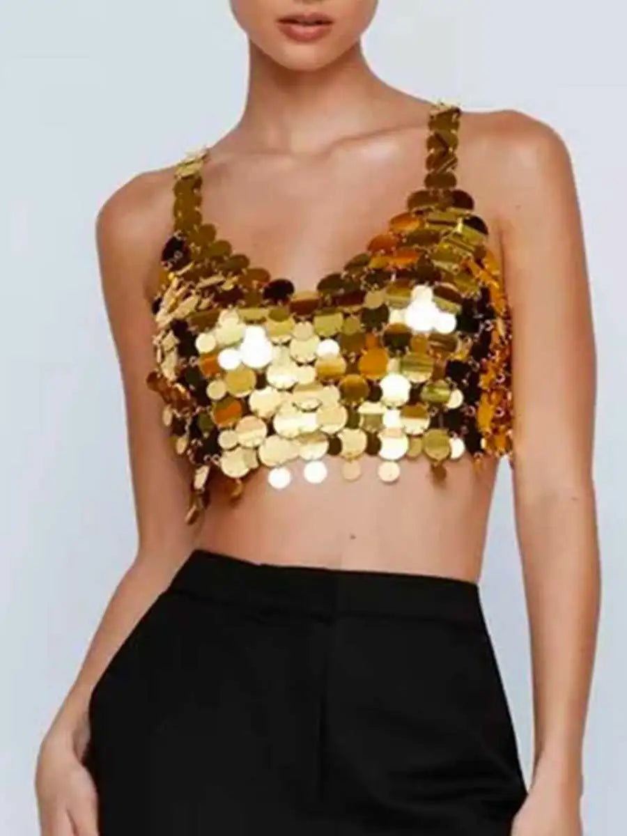 Women's Disco Gold Sequin Bra Top