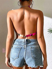 Women's Disco Silver Pink Sequin Bra Top