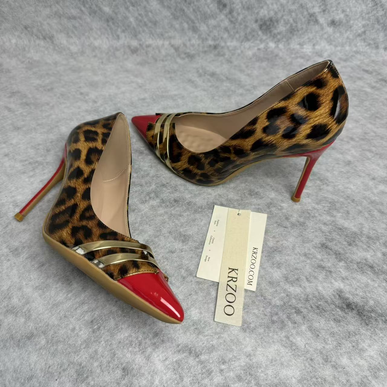 Leopard print patchwork pointed-toe high heels