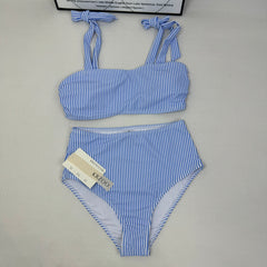 Two-piece striped high-waist swimming suit