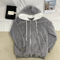Loose-Fitting Plush Zip-Up Jacket
