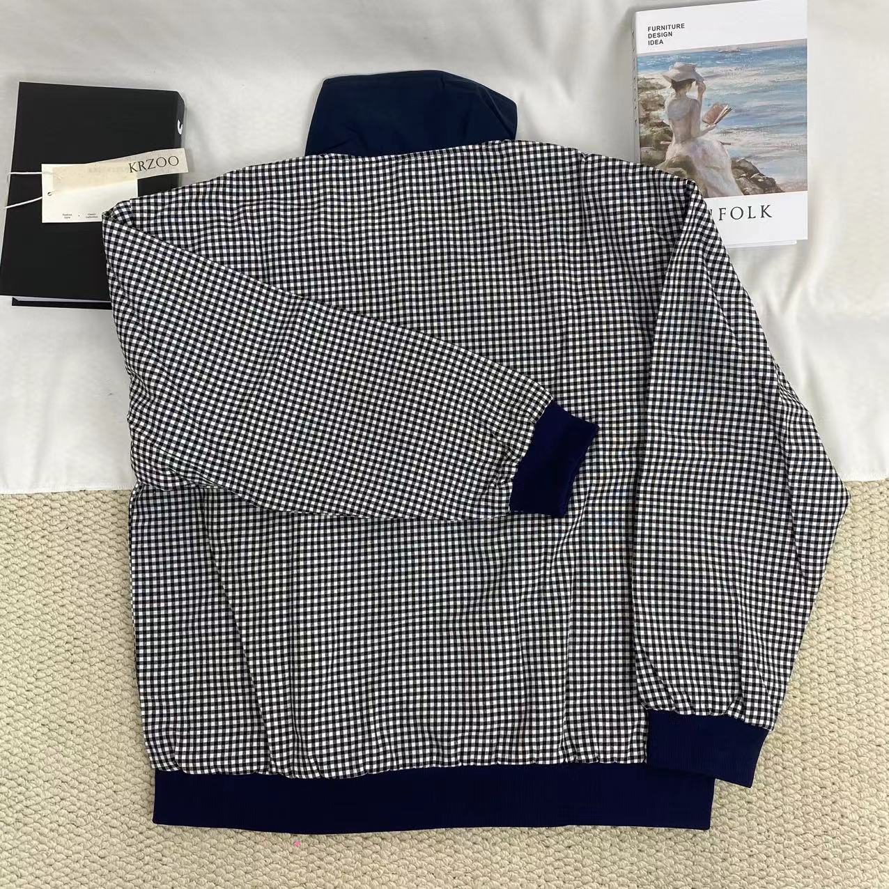 Color-Blocked Plaid Short Jacket