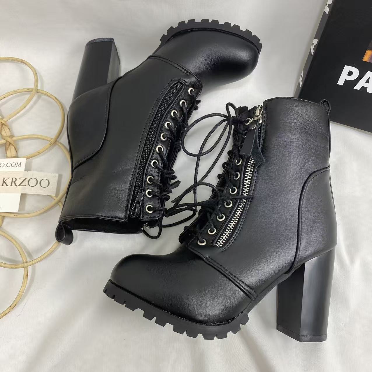 Lace-Up Round-Toe Combat Boots