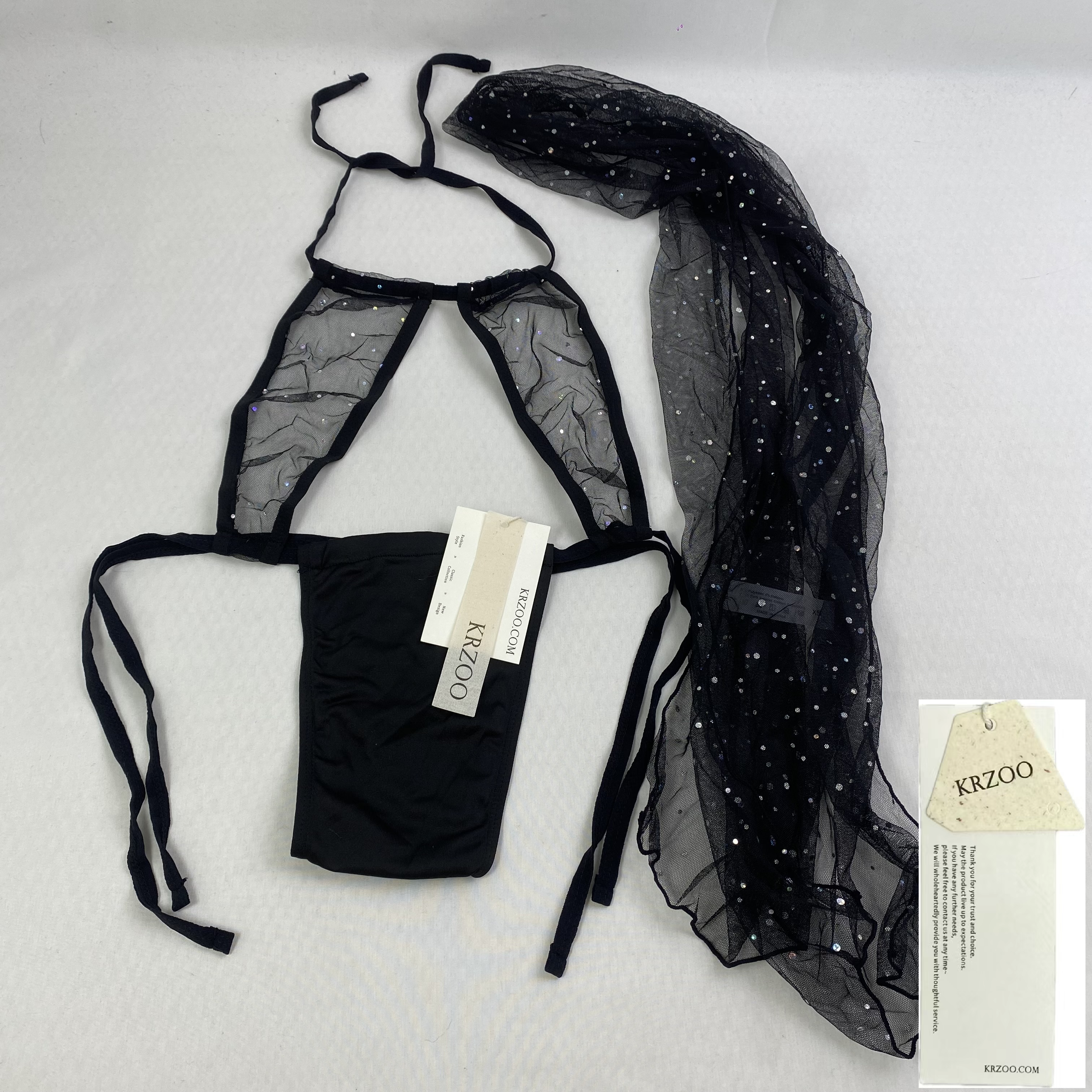 Perspective lace sheer neckless lingerie set